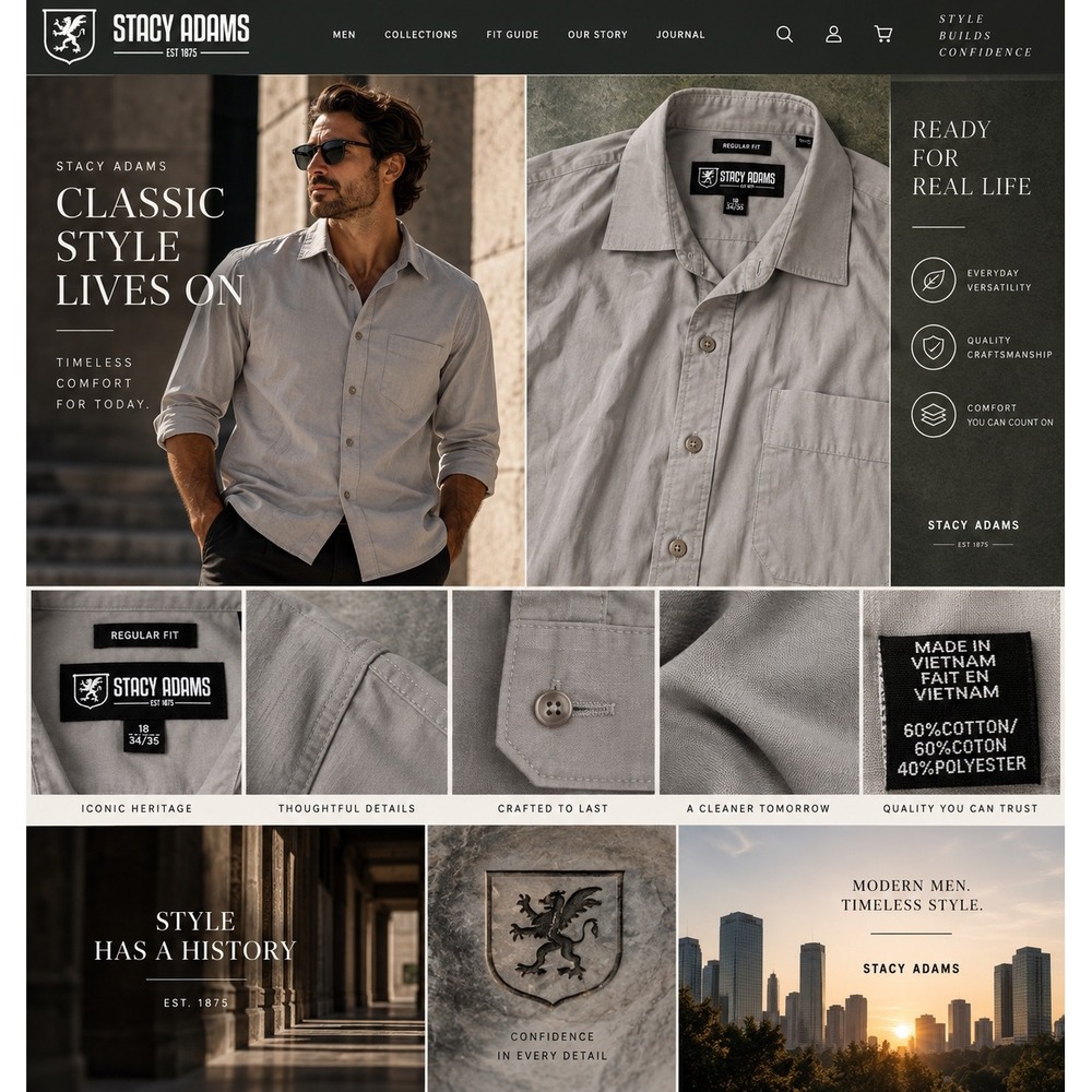 Stacy Adams Mens Regular Fit Dress Shirt Gray Long Sleeve Button Down 18 34/35